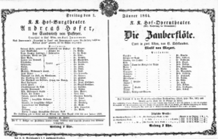 Theaterzettel (Oper und Burgtheater in Wien) 18640101 Seite: 1