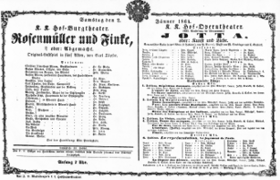 Theaterzettel (Oper und Burgtheater in Wien) 18640102 Seite: 1