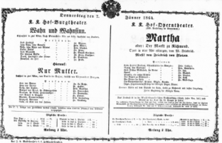 Theaterzettel (Oper und Burgtheater in Wien) 18640107 Seite: 1