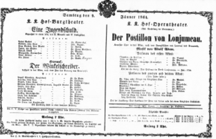 Theaterzettel (Oper und Burgtheater in Wien) 18640109 Seite: 1