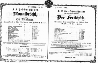 Theaterzettel (Oper und Burgtheater in Wien) 18640110 Seite: 1
