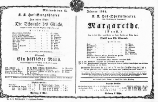 Theaterzettel (Oper und Burgtheater in Wien) 18640113 Seite: 1