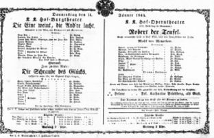Theaterzettel (Oper und Burgtheater in Wien) 18640114 Seite: 1