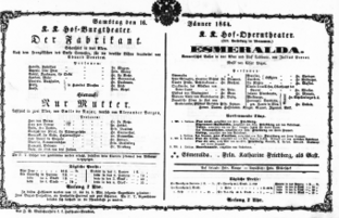Theaterzettel (Oper und Burgtheater in Wien) 18640116 Seite: 1