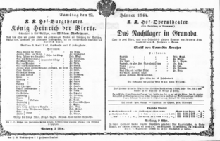 Theaterzettel (Oper und Burgtheater in Wien) 18640123 Seite: 1