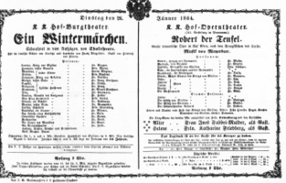 Theaterzettel (Oper und Burgtheater in Wien) 18640126 Seite: 1