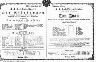 Theaterzettel (Oper und Burgtheater in Wien) 18640127 Seite: 1