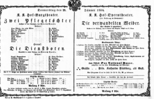 Theaterzettel (Oper und Burgtheater in Wien) 18640128 Seite: 1