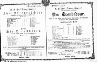 Theaterzettel (Oper und Burgtheater in Wien) 18640201 Seite: 1