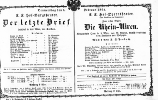 Theaterzettel (Oper und Burgtheater in Wien) 18640204 Seite: 1