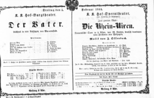 Theaterzettel (Oper und Burgtheater in Wien) 18640205 Seite: 1