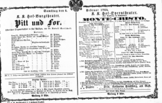 Theaterzettel (Oper und Burgtheater in Wien) 18640206 Seite: 1