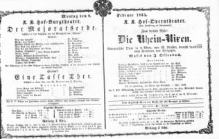 Theaterzettel (Oper und Burgtheater in Wien) 18640208 Seite: 1