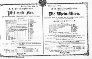 Theaterzettel (Oper und Burgtheater in Wien) 18640211 Seite: 1