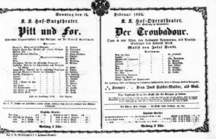 Theaterzettel (Oper und Burgtheater in Wien) 18640214 Seite: 1
