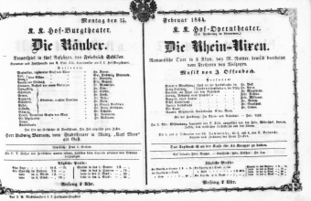 Theaterzettel (Oper und Burgtheater in Wien) 18640215 Seite: 1