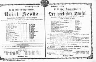 Theaterzettel (Oper und Burgtheater in Wien) 18640216 Seite: 1