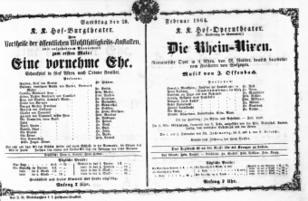 Theaterzettel (Oper und Burgtheater in Wien) 18640220 Seite: 1