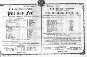 Theaterzettel (Oper und Burgtheater in Wien) 18640222 Seite: 1