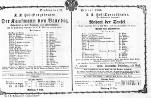 Theaterzettel (Oper und Burgtheater in Wien) 18640223 Seite: 1