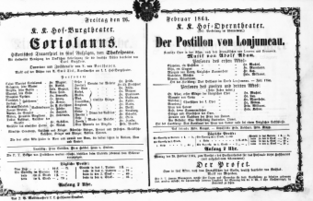 Theaterzettel (Oper und Burgtheater in Wien) 18640226 Seite: 1