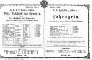Theaterzettel (Oper und Burgtheater in Wien) 18640306 Seite: 1