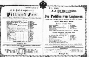 Theaterzettel (Oper und Burgtheater in Wien) 18640308 Seite: 1