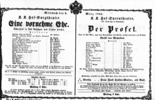 Theaterzettel (Oper und Burgtheater in Wien) 18640309 Seite: 1