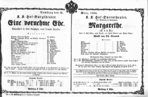 Theaterzettel (Oper und Burgtheater in Wien) 18640312 Seite: 1