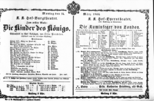 Theaterzettel (Oper und Burgtheater in Wien) 18640314 Seite: 1