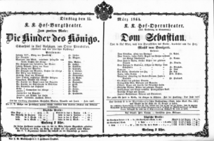 Theaterzettel (Oper und Burgtheater in Wien) 18640315 Seite: 1