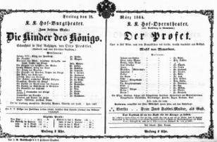 Theaterzettel (Oper und Burgtheater in Wien) 18640318 Seite: 1