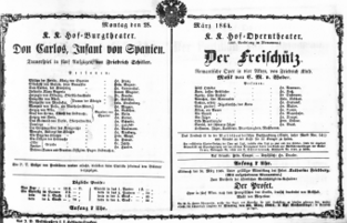 Theaterzettel (Oper und Burgtheater in Wien) 18640328 Seite: 1