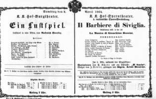 Theaterzettel (Oper und Burgtheater in Wien) 18640409 Seite: 1