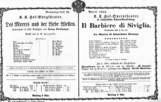 Theaterzettel (Oper und Burgtheater in Wien) 18640410 Seite: 1