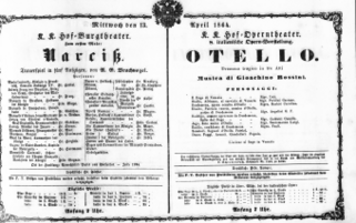Theaterzettel (Oper und Burgtheater in Wien) 18640413 Seite: 1