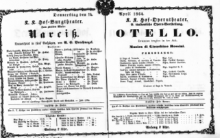 Theaterzettel (Oper und Burgtheater in Wien) 18640414 Seite: 1