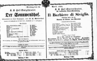 Theaterzettel (Oper und Burgtheater in Wien) 18640415 Seite: 1