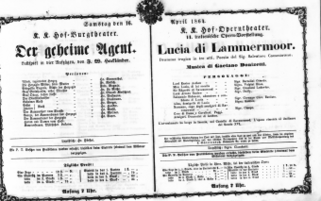 Theaterzettel (Oper und Burgtheater in Wien) 18640416 Seite: 1