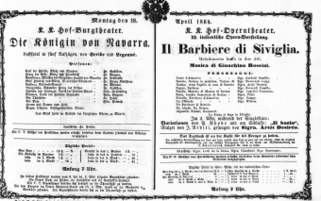 Theaterzettel (Oper und Burgtheater in Wien) 18640418 Seite: 1