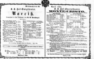 Theaterzettel (Oper und Burgtheater in Wien) 18640420 Seite: 1