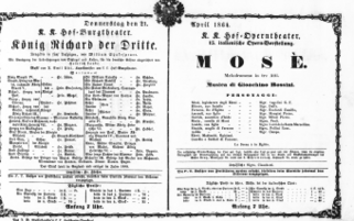 Theaterzettel (Oper und Burgtheater in Wien) 18640421 Seite: 1