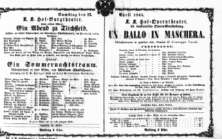 Theaterzettel (Oper und Burgtheater in Wien) 18640423 Seite: 1