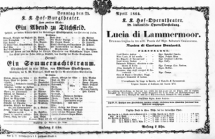 Theaterzettel (Oper und Burgtheater in Wien) 18640424 Seite: 1