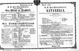 Theaterzettel (Oper und Burgtheater in Wien) 18640427 Seite: 1