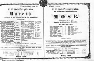 Theaterzettel (Oper und Burgtheater in Wien) 18640428 Seite: 1