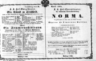 Theaterzettel (Oper und Burgtheater in Wien) 18640430 Seite: 1