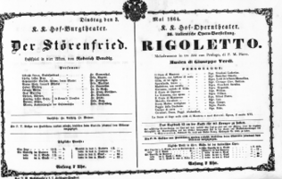 Theaterzettel (Oper und Burgtheater in Wien) 18640503 Seite: 1