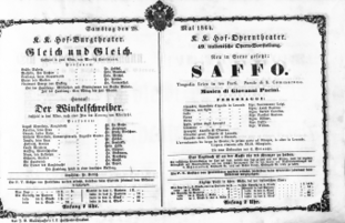 Theaterzettel (Oper und Burgtheater in Wien) 18640528 Seite: 1