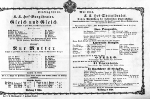 Theaterzettel (Oper und Burgtheater in Wien) 18640531 Seite: 1
